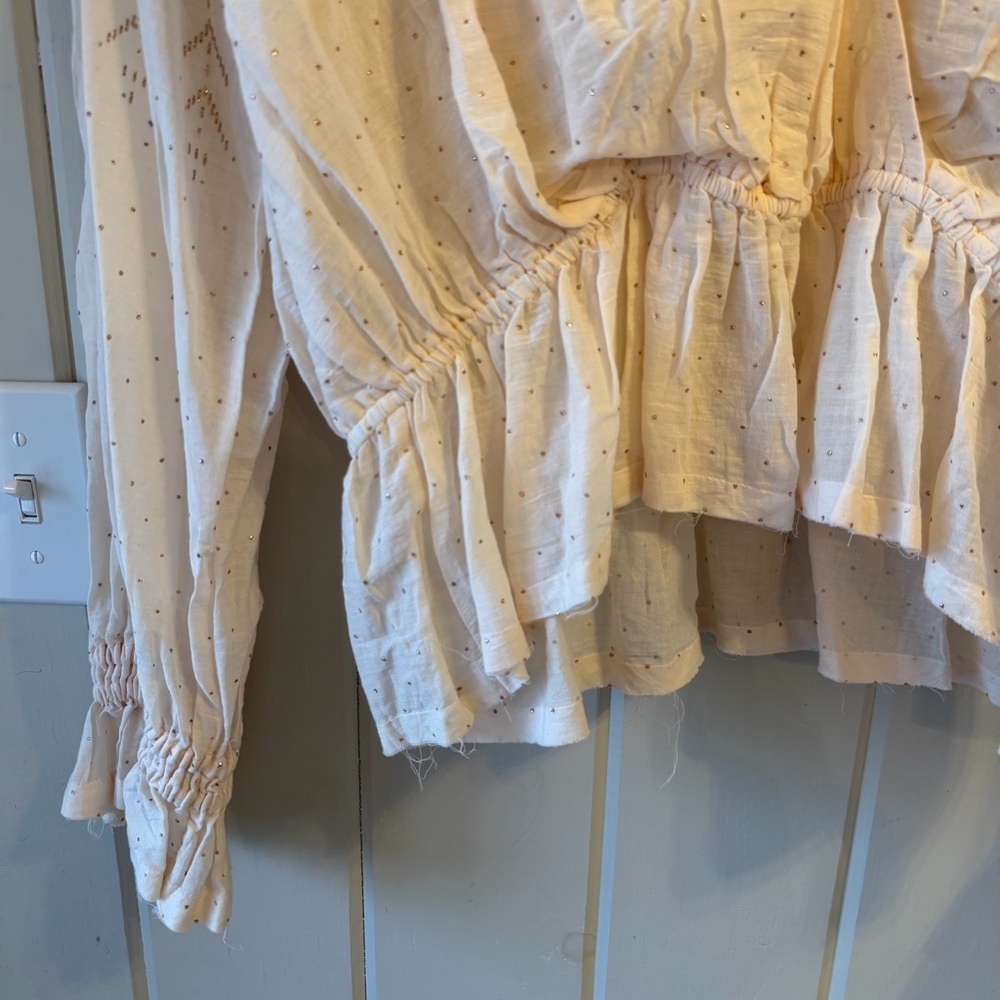 NWT Free People Cream Sparkly Patterned V-Neck Blouse, Size Large - Picture 3 of 14